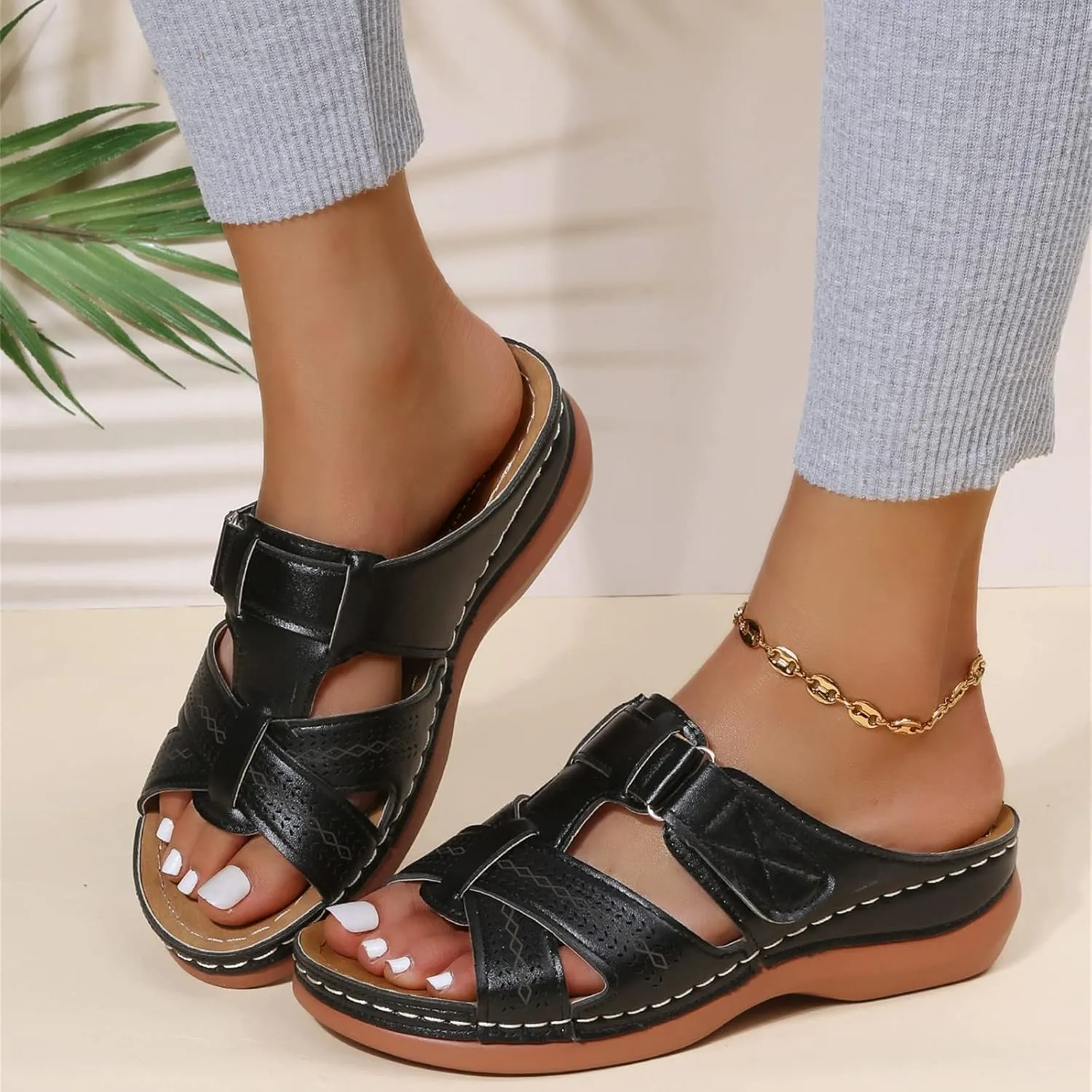 Lausiuoe Orthopedic Sandals For Women Elegant Orthotic Slides Comfort Plantar Fasciitis Arch Support Fashion Flip Flops