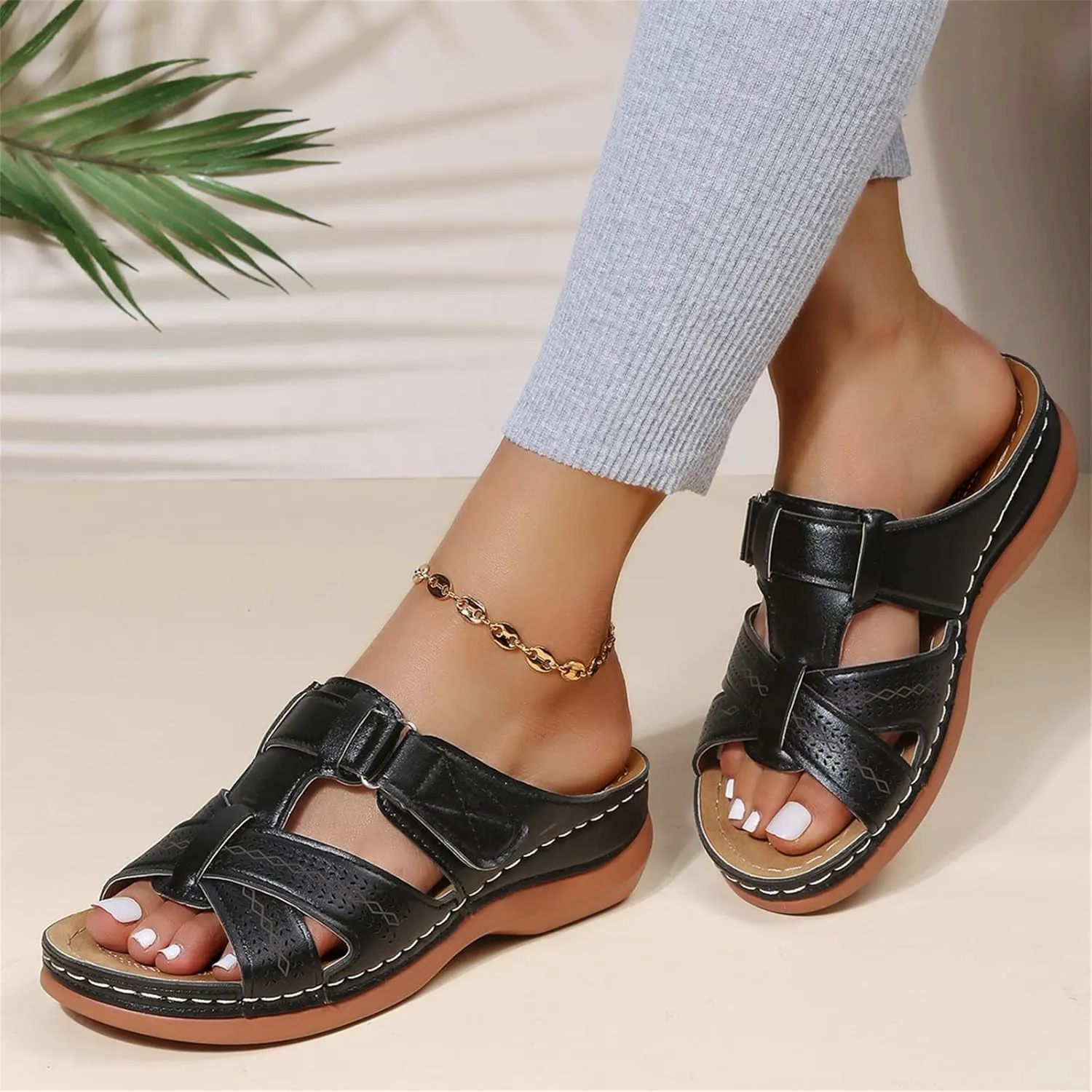 Lausiuoe Orthopedic Sandals For Women Elegant Orthotic Slides Comfort Plantar Fasciitis Arch Support Fashion Flip Flops