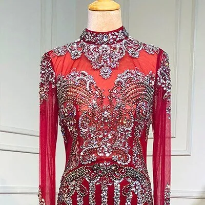 Leannaa Luxury Mermaid Train Evening Dress