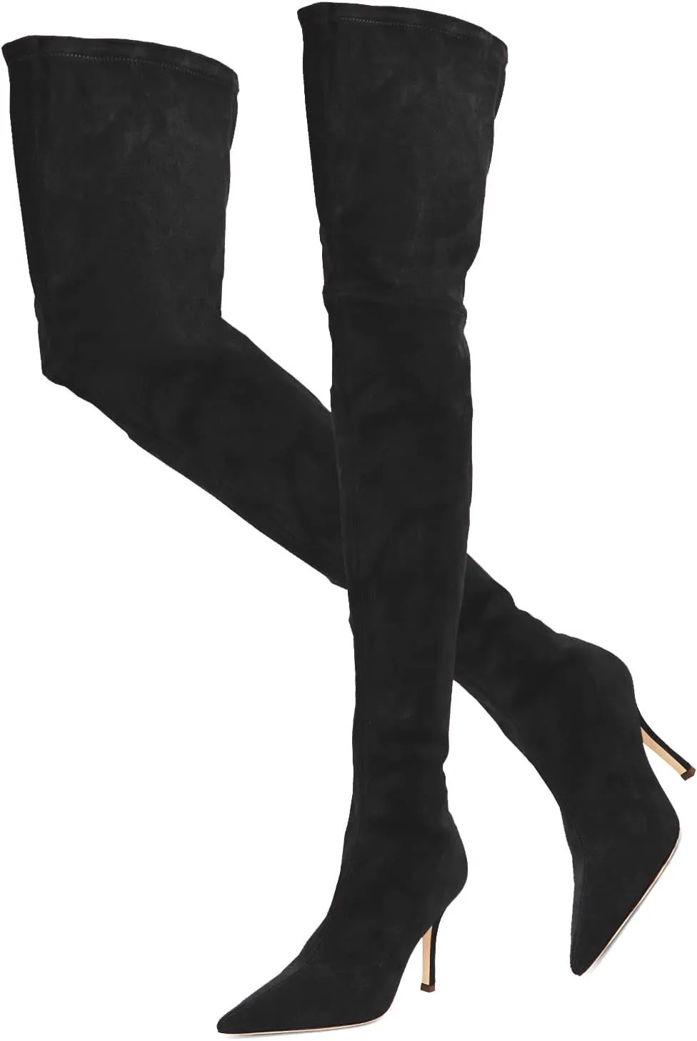 LEHOOR Sexy High Heels Thigh High Stiletto Boots Women Pointed Toe Stretch Zip Kitten Heel Suede Over Knee Boots 4-11 M US
