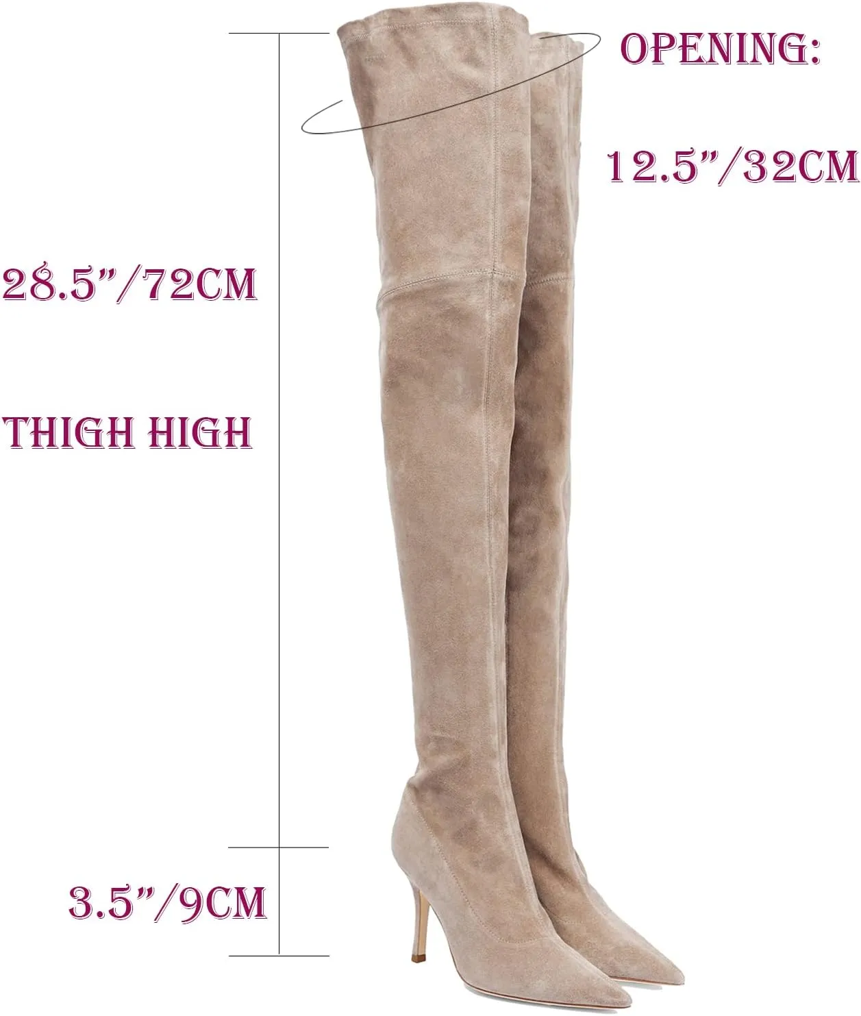 LEHOOR Sexy High Heels Thigh High Stiletto Boots Women Pointed Toe Stretch Zip Kitten Heel Suede Over Knee Boots 4-11 M US