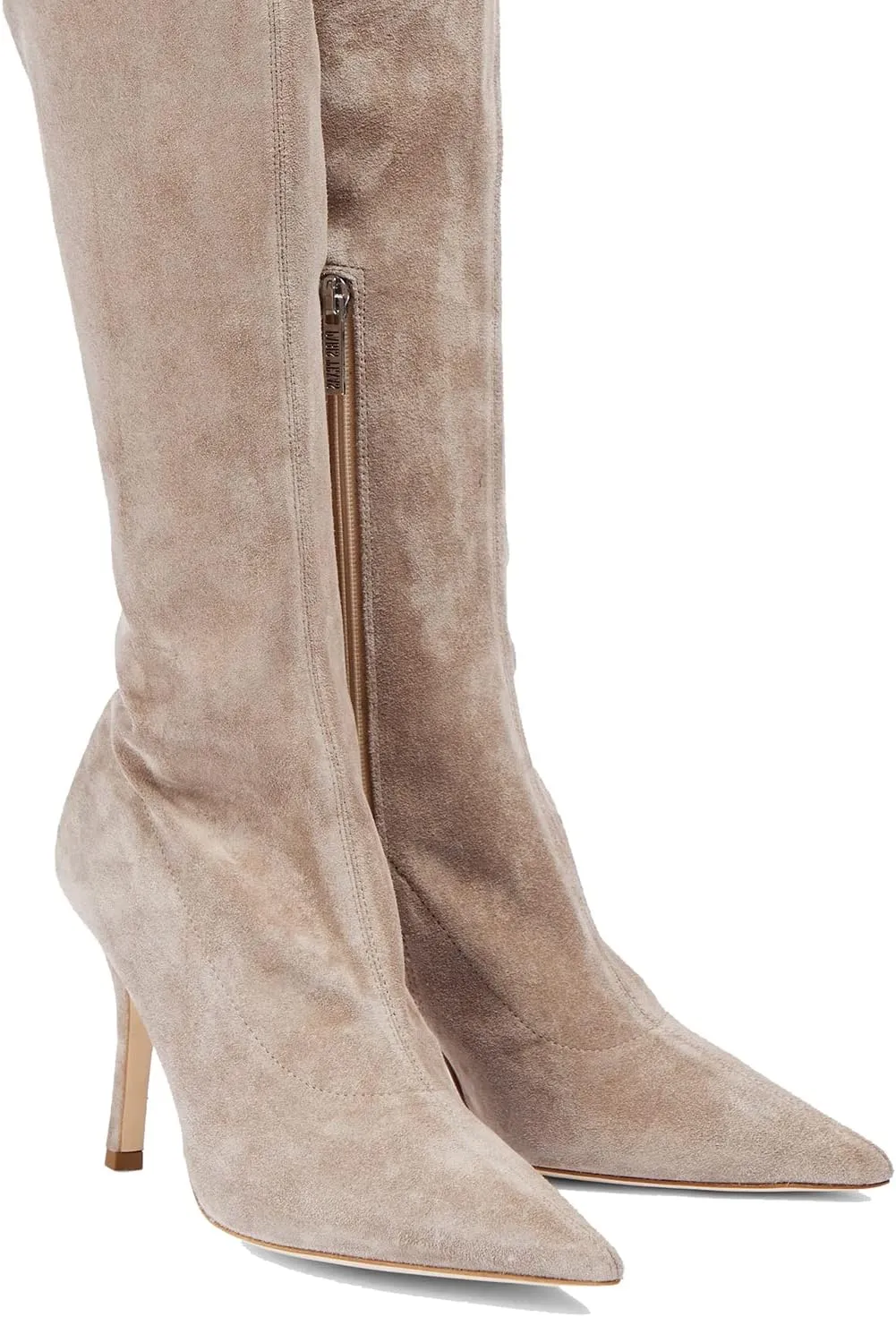 LEHOOR Sexy High Heels Thigh High Stiletto Boots Women Pointed Toe Stretch Zip Kitten Heel Suede Over Knee Boots 4-11 M US