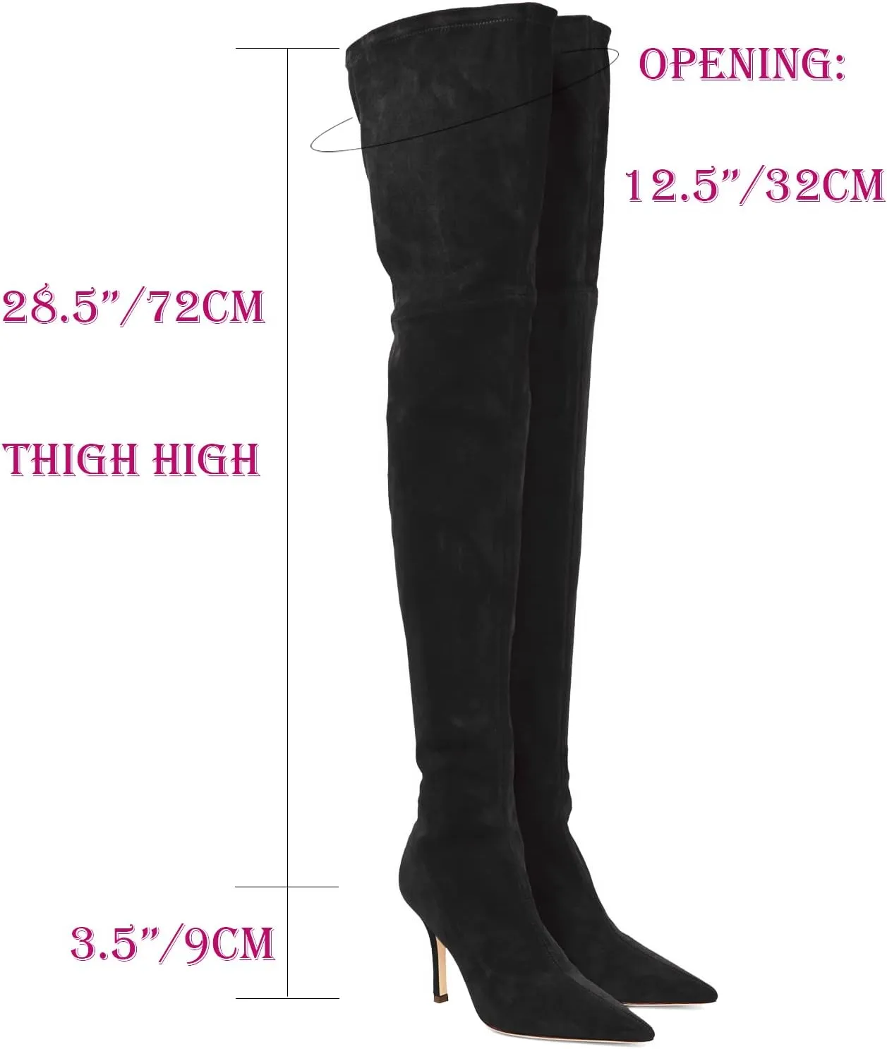 LEHOOR Sexy High Heels Thigh High Stiletto Boots Women Pointed Toe Stretch Zip Kitten Heel Suede Over Knee Boots 4-11 M US