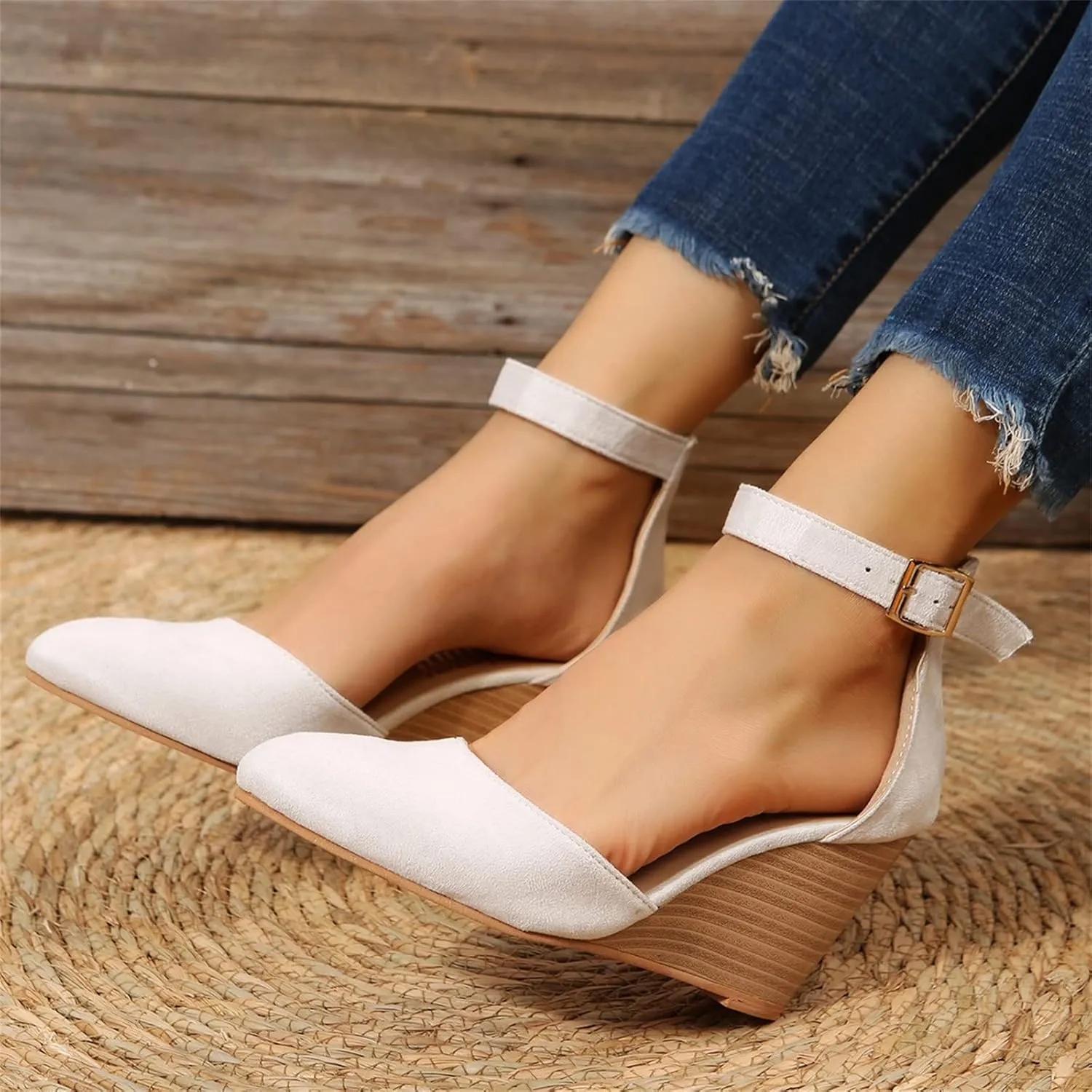 Low Heel Sandals for Women Dressy Summer 2025 Casual Sandals Ladies Wedge Sandals for Women Comfortable Platform Sandals with Ankle Strap Wide Width Platform Wedge Sandals Party Dress Shoes