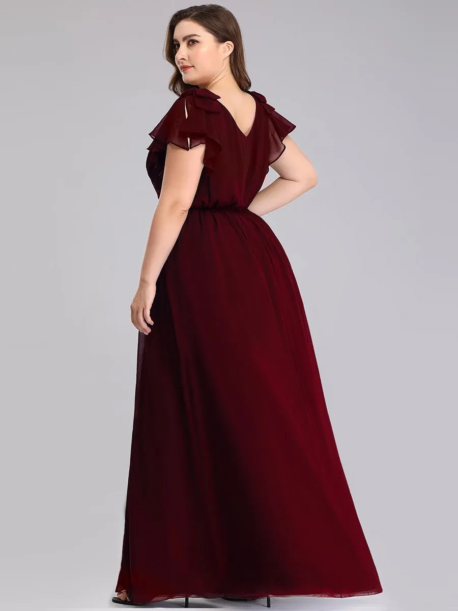 Wholesale Plus Size Maxi Evening Dress with Long Chiffon Ruffle Sleeves