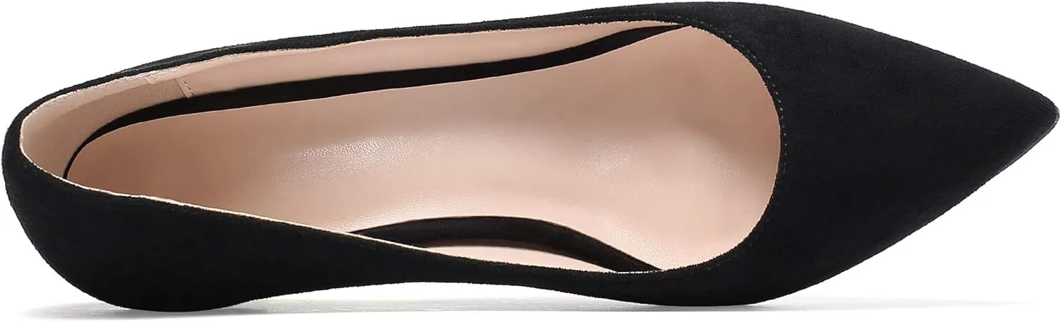 Mettesally Women's Kitten Heels Pointed Toe Suede Pumps Mid Heel Comfortable Slip On Party Dress Shoes