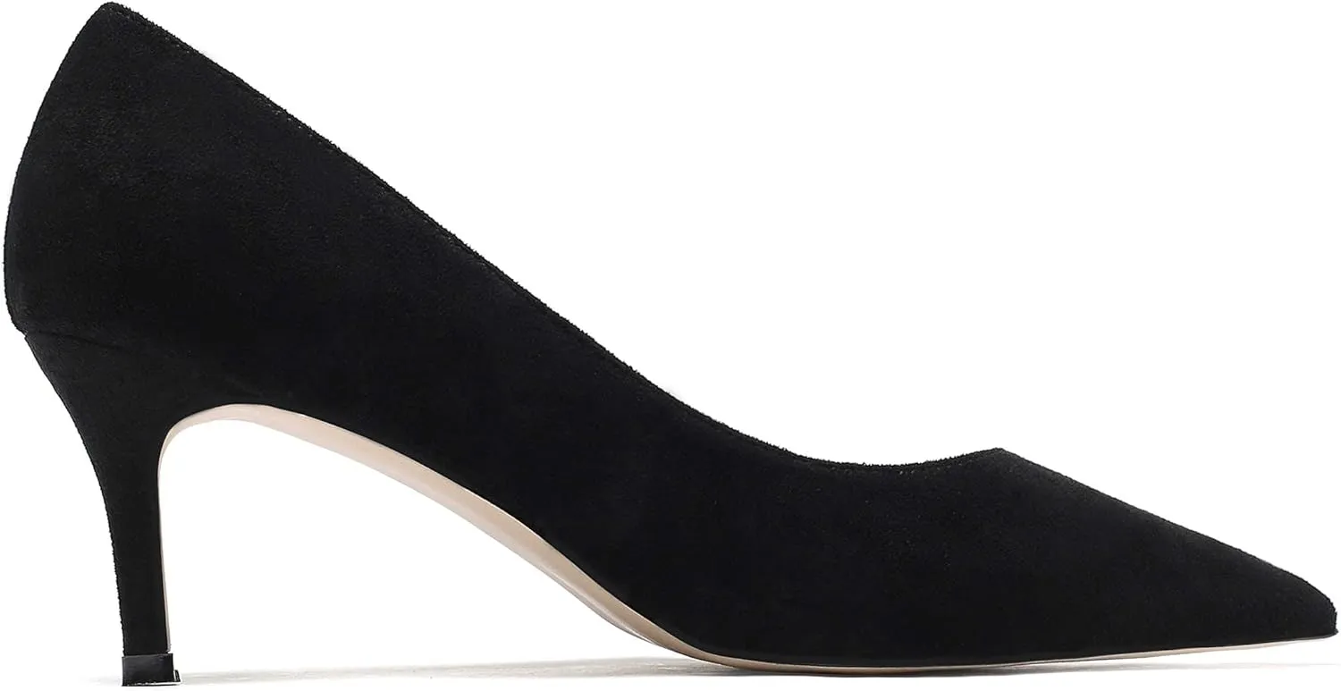 Mettesally Women's Kitten Heels Pointed Toe Suede Pumps Mid Heel Comfortable Slip On Party Dress Shoes