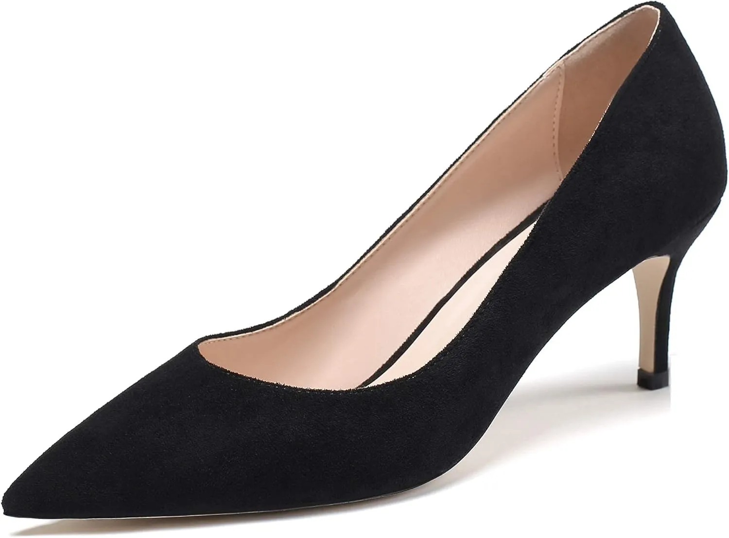 Mettesally Women's Kitten Heels Pointed Toe Suede Pumps Mid Heel Comfortable Slip On Party Dress Shoes