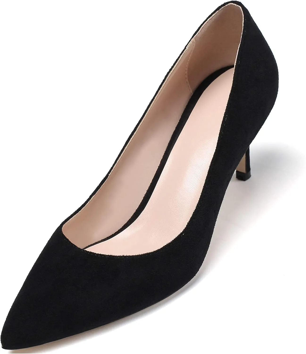 Mettesally Women's Kitten Heels Pointed Toe Suede Pumps Mid Heel Comfortable Slip On Party Dress Shoes