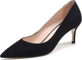 Mettesally Women's Kitten Heels Pointed Toe Suede Pumps Mid Heel Comfortable Slip On Party Dress Shoes