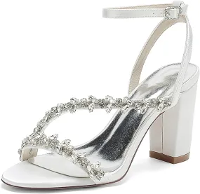 Minishion Womens Wedding Party Sandals Slingback Evening Prom Shoes with Rhinestones BR129