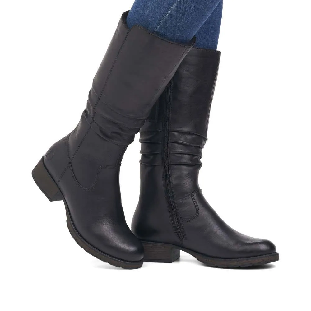 RIEKER ROUCHED MID BOOTIE BLACK - WOMENS