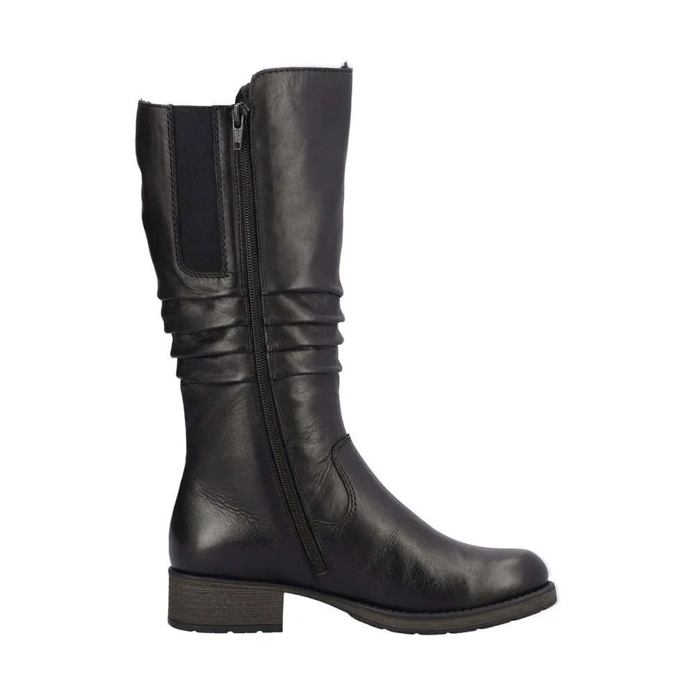 RIEKER ROUCHED MID BOOTIE BLACK - WOMENS