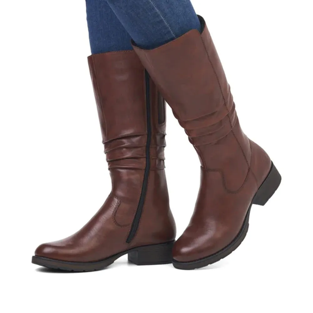 RIEKER ROUCHED MID BOOTIE CHESTNUT - WOMENS
