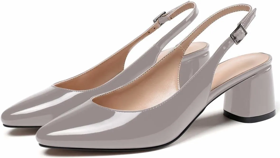 SAMMITOP Women's Mid-heel Slingback Sandals Almond Toe Block Heel Pumps Classic Dress Shoes