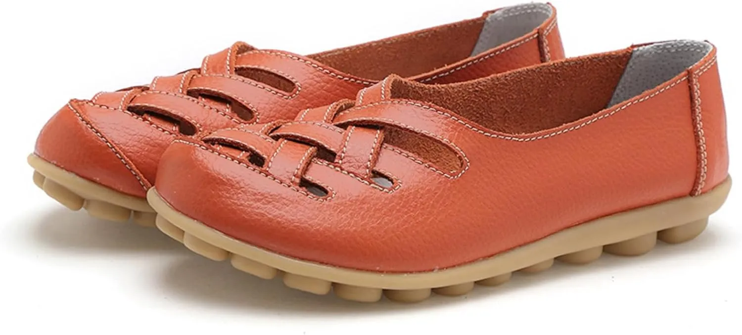 Sandals for Women 2025 Breathable Leather Loafers Hollow Soft-Soled Wedges Comfortable Cowhide Leather Shoes