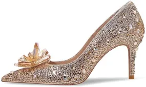 sexytag Women's Crystal Rhinestone Poined Toe Pumps Clear Stiletto High Heels