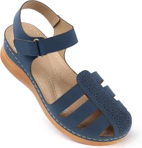 SHIBEVER Closed Toe Sandals Women: Summer Dressy Wedge Sandal - Fisherman Comfortable Hollow Out Sandals