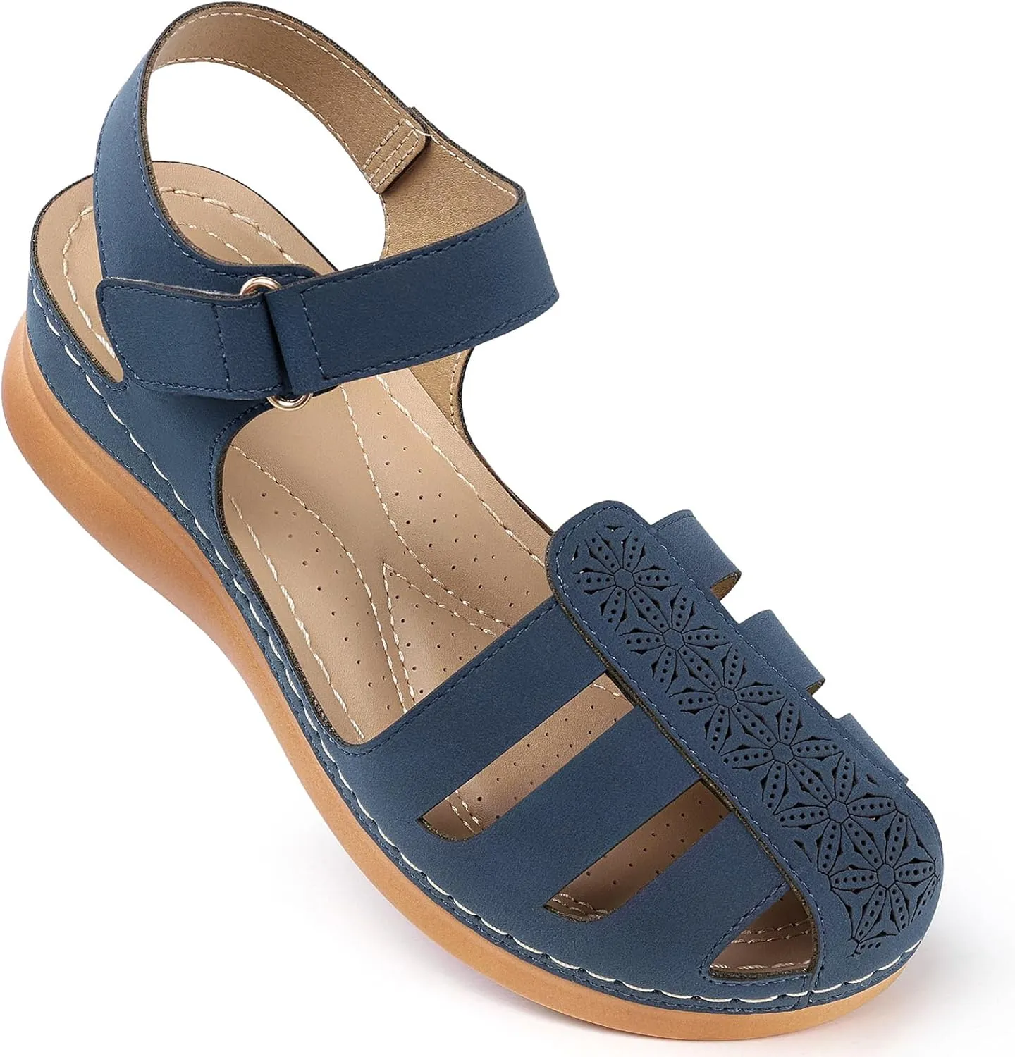 SHIBEVER Closed Toe Sandals Women: Summer Dressy Wedge Sandal - Fisherman Comfortable Hollow Out Sandals