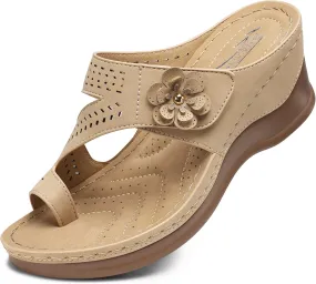 SHIBEVER Women's Wedge Sandals Platform: Comfortable Dressy Summer Casual Slip on - Low Heels Flip Flops Women Sandals