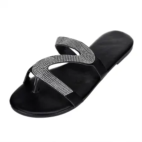 Shiny Rhinestone Flat Sandals for Women Open Toe Slip On Flip Flops Summer Outdoor Beach Travel Flats Party Club Shoes