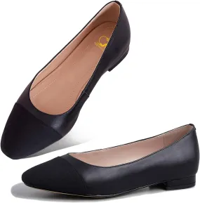 SHODENSE Women Cap Toe Flats Shoes Slip On Two Tone Square Round Toe Ballet Flats Comfortable Matte Leather Flat Heel Dress Shoes Patchwork Elegant Daily Casual Fall Driver Office Flats 4-11 M US