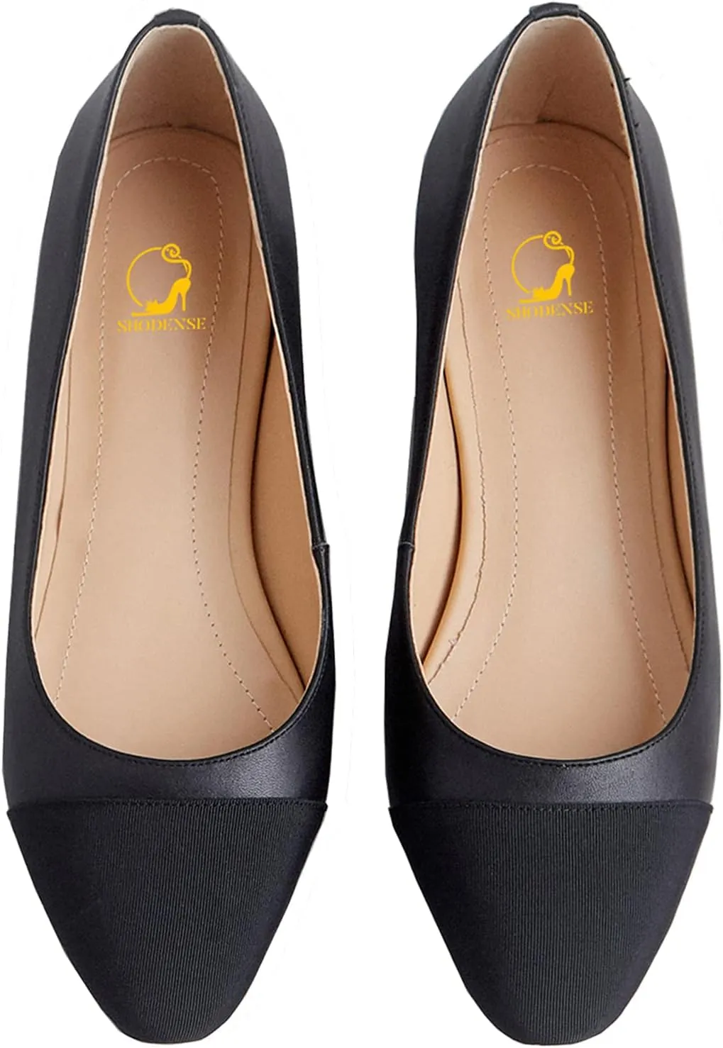 SHODENSE Women Cap Toe Flats Shoes Slip On Two Tone Square Round Toe Ballet Flats Comfortable Matte Leather Flat Heel Dress Shoes Patchwork Elegant Daily Casual Fall Driver Office Flats 4-11 M US