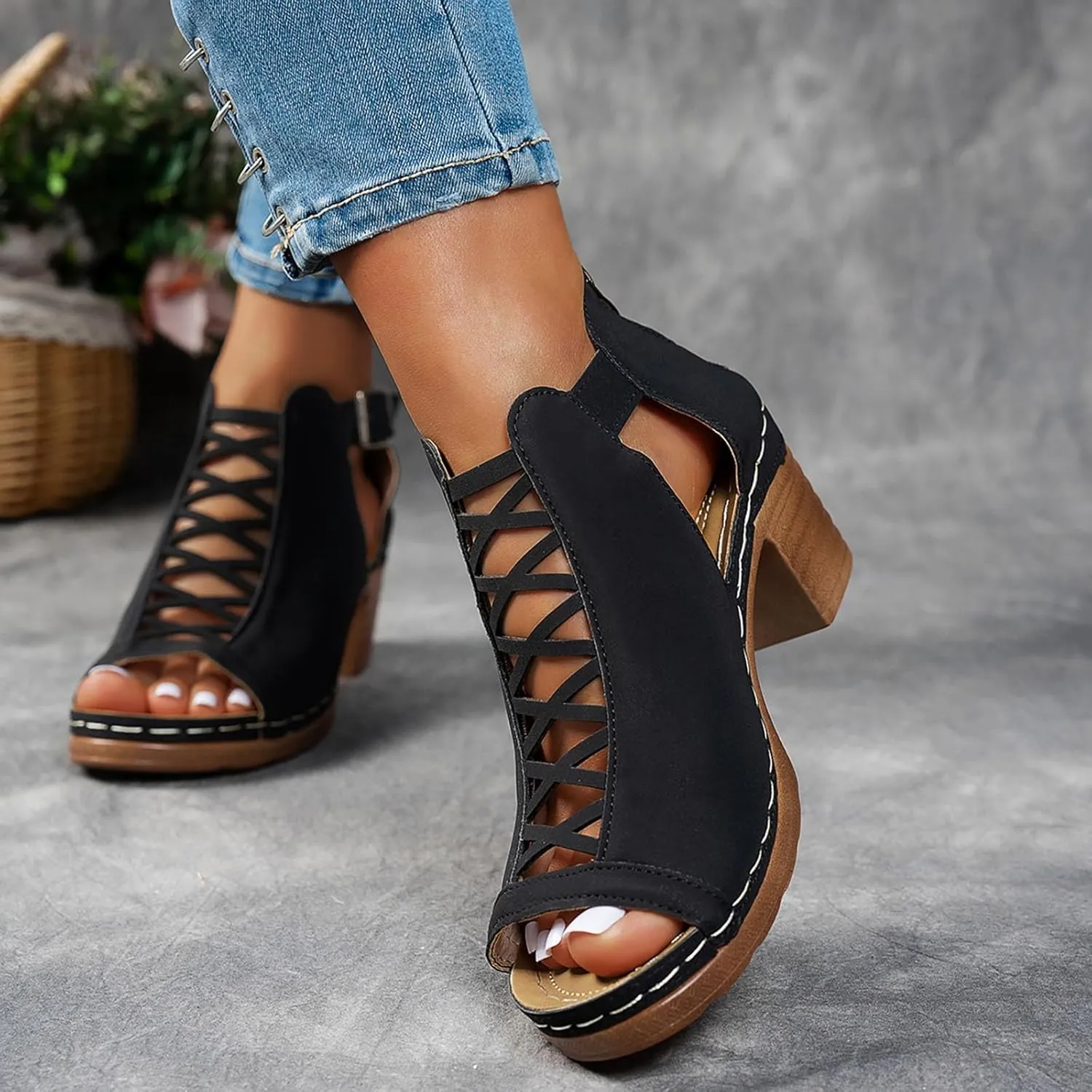 Wedge Heel Sandals for Women 2025,Dressy Comfortable Chunky Heel Arch Support Slip On Sandals Casual Ankle Strap Summer Beach Boho Open Toe Walking Platform Wedge Strappy Wedding Shoes Ladies Wedges