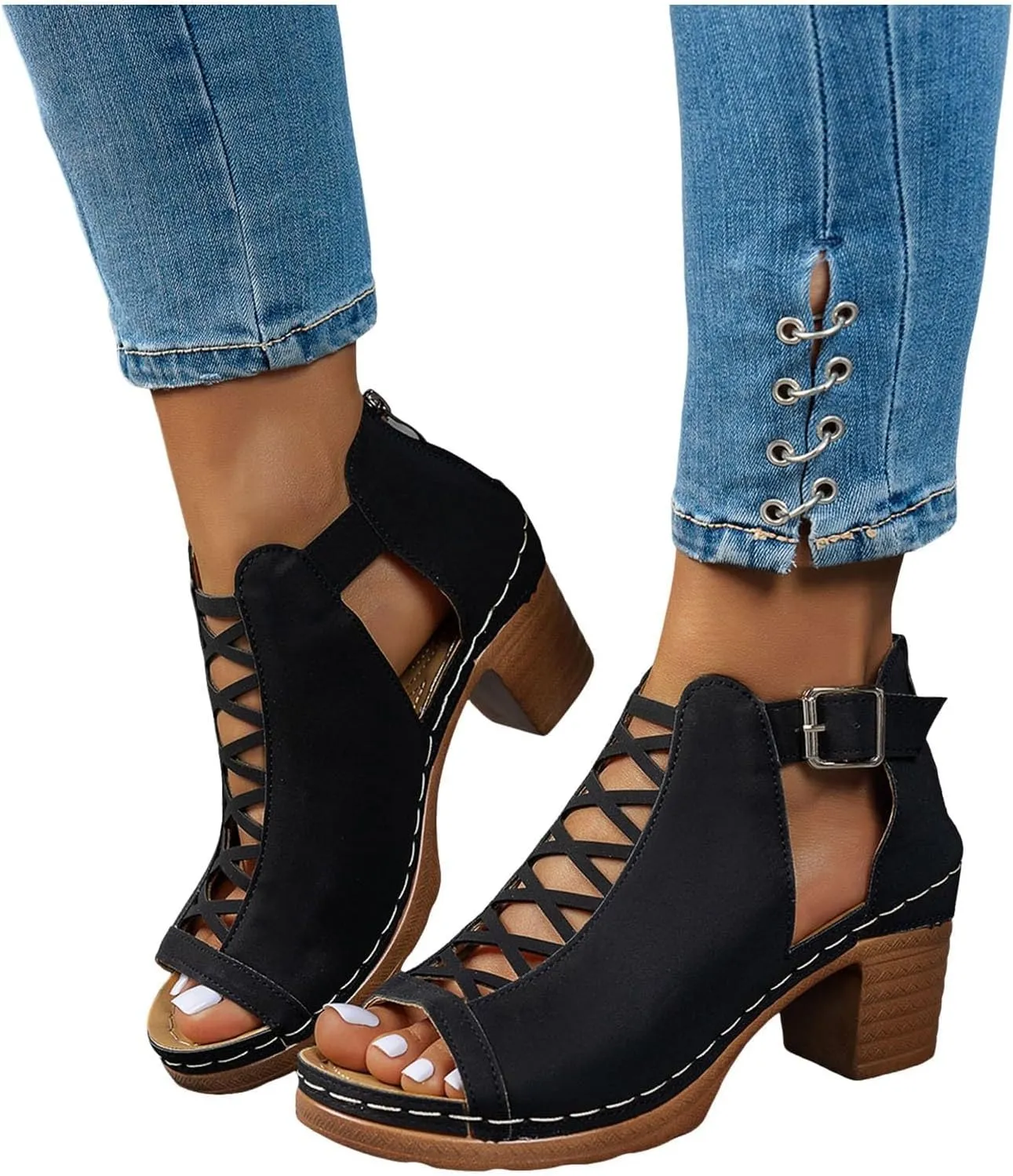 Wedge Heel Sandals for Women 2025,Dressy Comfortable Chunky Heel Arch Support Slip On Sandals Casual Ankle Strap Summer Beach Boho Open Toe Walking Platform Wedge Strappy Wedding Shoes Ladies Wedges