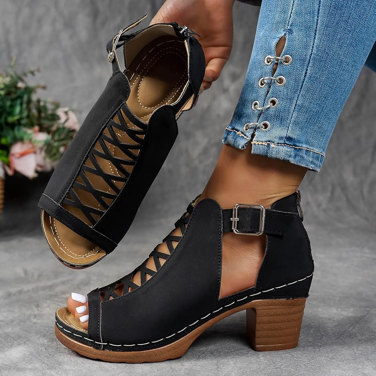 Wedge Heel Sandals for Women 2025,Dressy Comfortable Chunky Heel Arch Support Slip On Sandals Casual Ankle Strap Summer Beach Boho Open Toe Walking Platform Wedge Strappy Wedding Shoes Ladies Wedges