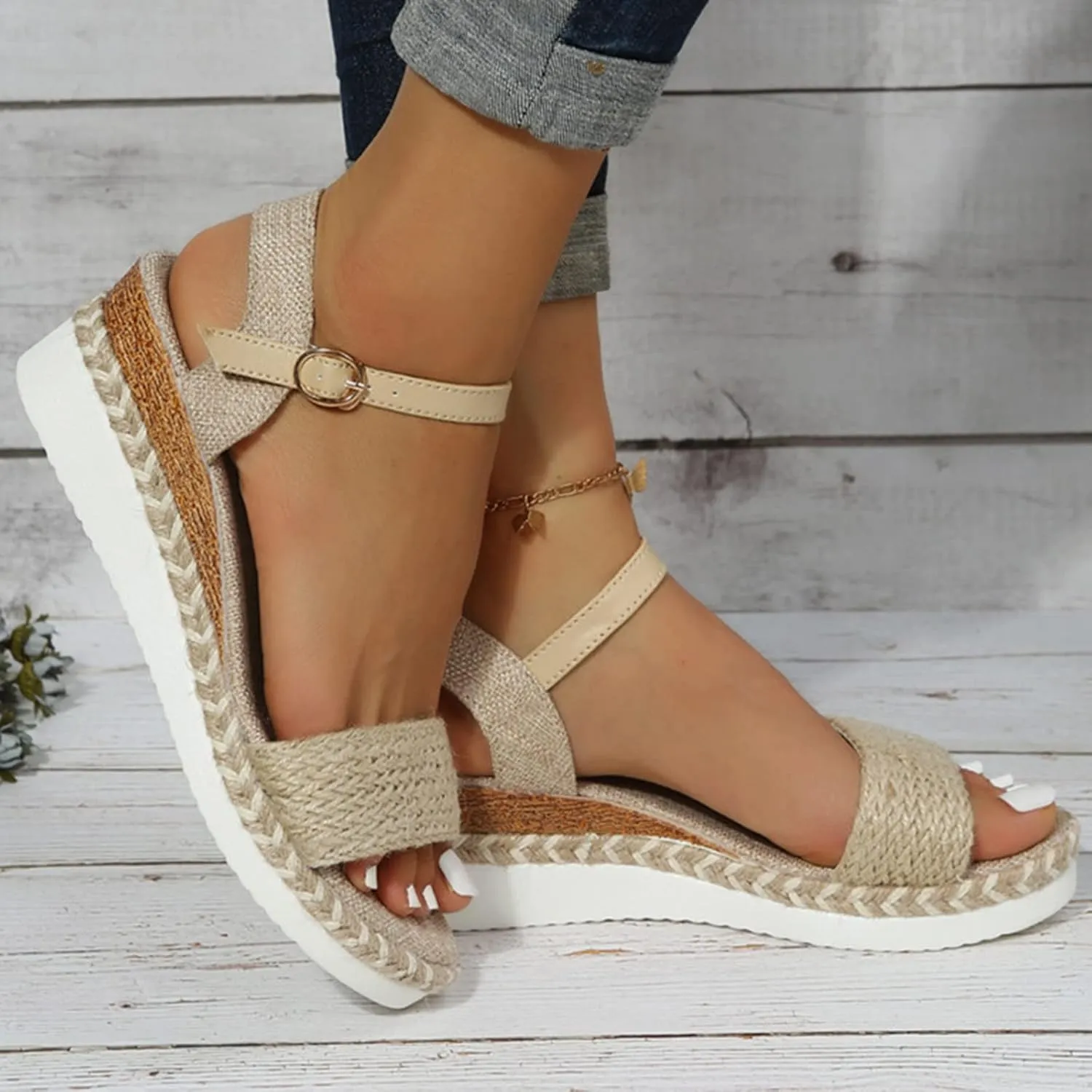 Women Dressy Summer Wedge Sandals, Womens Espadrille Sandals Open Toe Ankle Strap Platform Wedge High Heels Outdoor Casual Summer Dress Shoes