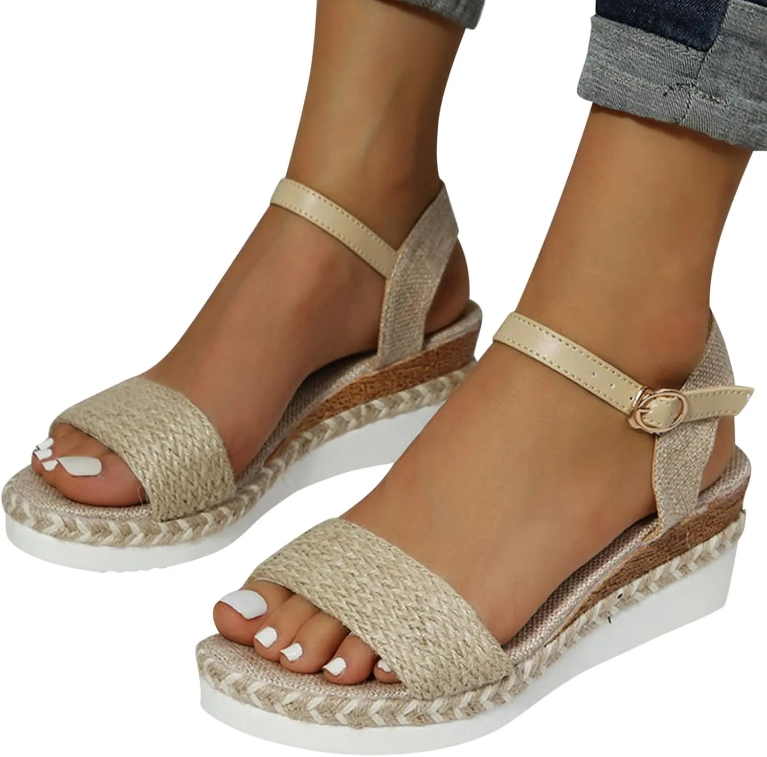 Women Dressy Summer Wedge Sandals, Womens Espadrille Sandals Open Toe Ankle Strap Platform Wedge High Heels Outdoor Casual Summer Dress Shoes