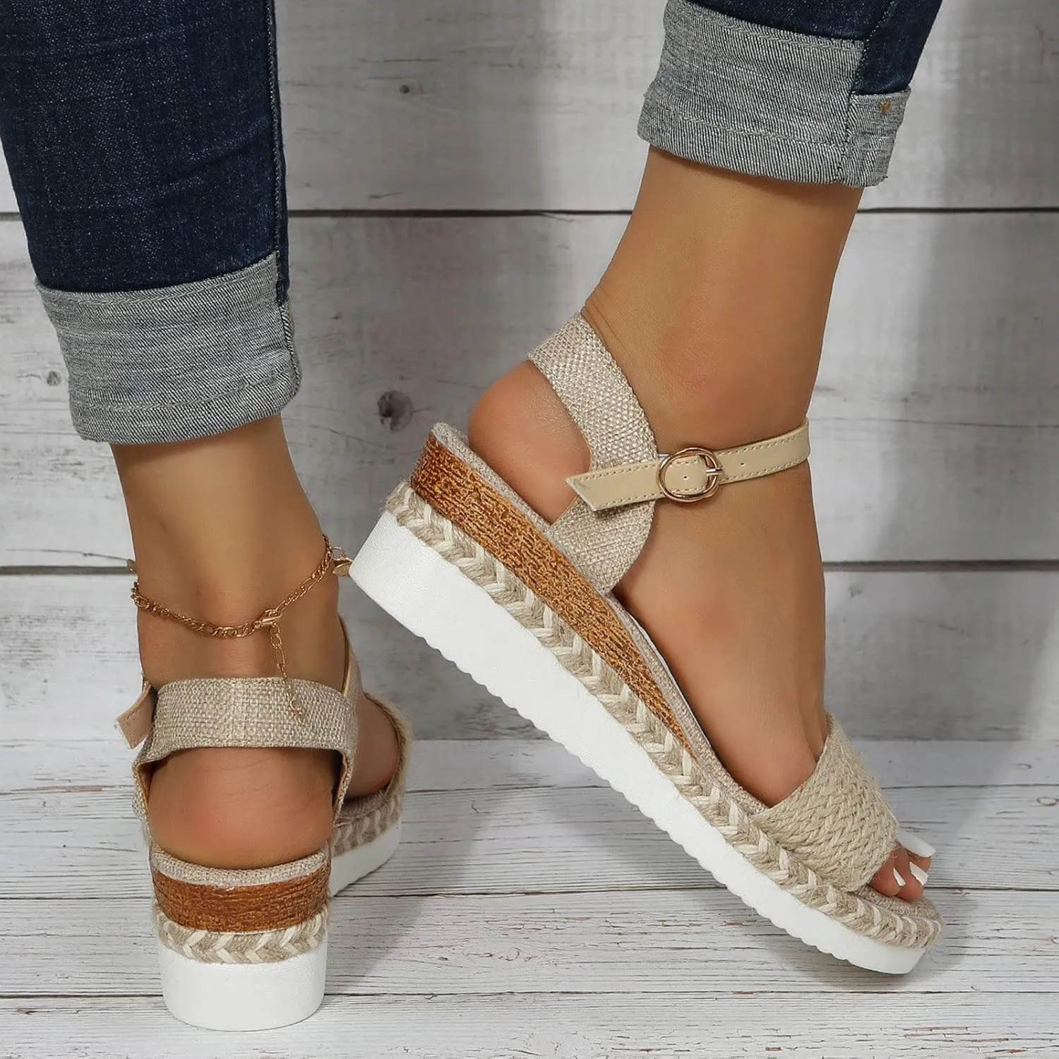 Women Dressy Summer Wedge Sandals, Womens Espadrille Sandals Open Toe Ankle Strap Platform Wedge High Heels Outdoor Casual Summer Dress Shoes
