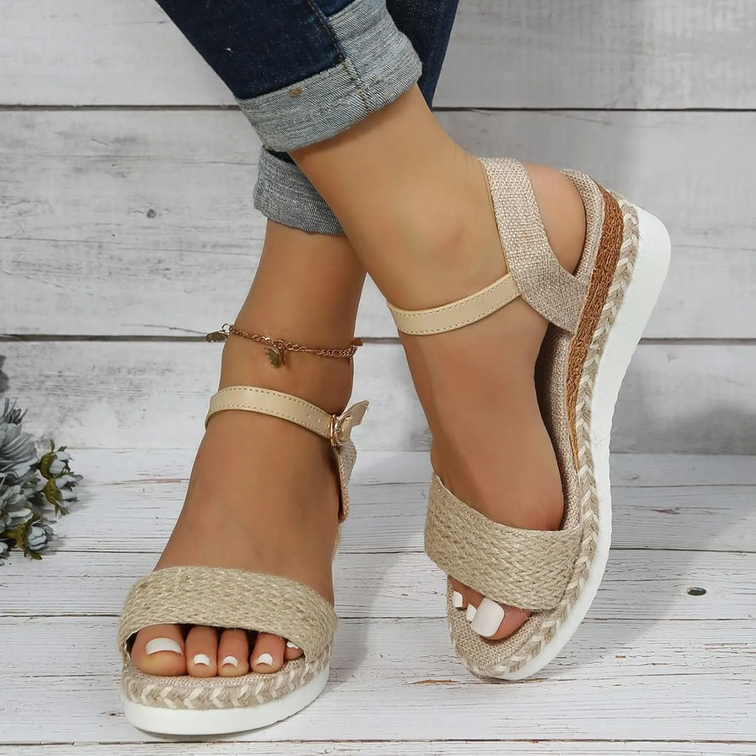 Women Dressy Summer Wedge Sandals, Womens Espadrille Sandals Open Toe Ankle Strap Platform Wedge High Heels Outdoor Casual Summer Dress Shoes