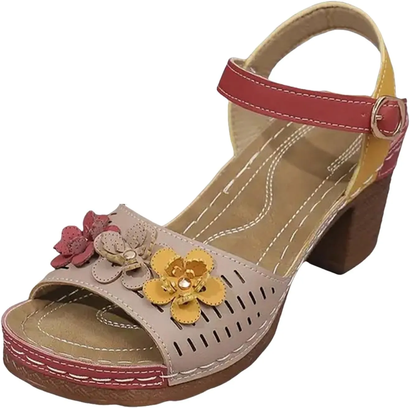 Women Open Toe Low Chunky Heels Sandals Casual Ankle Strap Block Heel Sandals Fish Mouth Party Dress Shoes