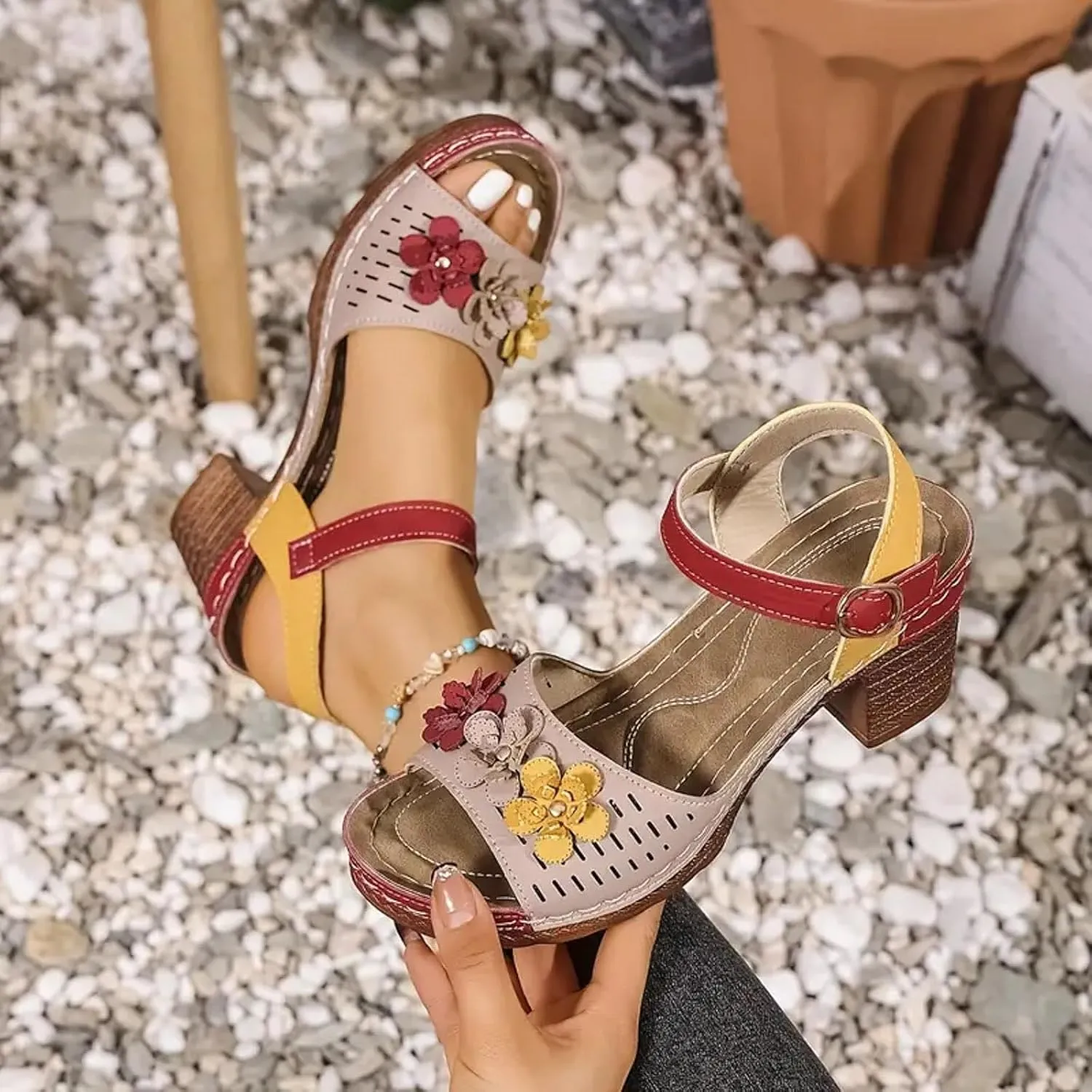 Women Open Toe Low Chunky Heels Sandals Casual Ankle Strap Block Heel Sandals Fish Mouth Party Dress Shoes