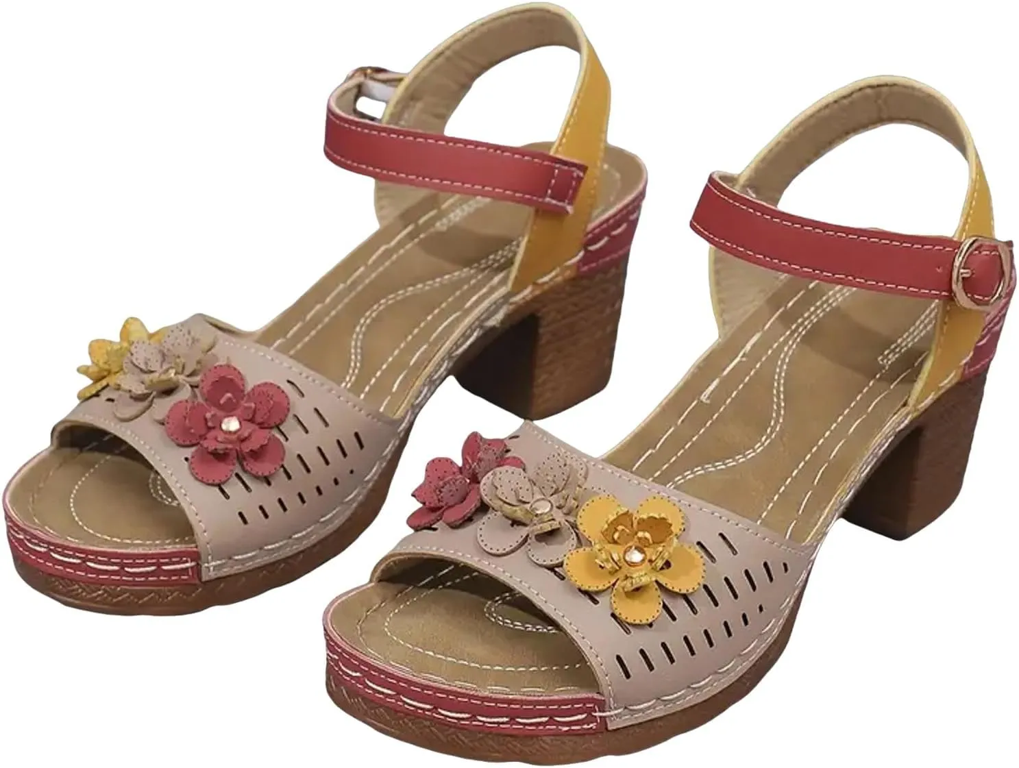 Women Open Toe Low Chunky Heels Sandals Casual Ankle Strap Block Heel Sandals Fish Mouth Party Dress Shoes