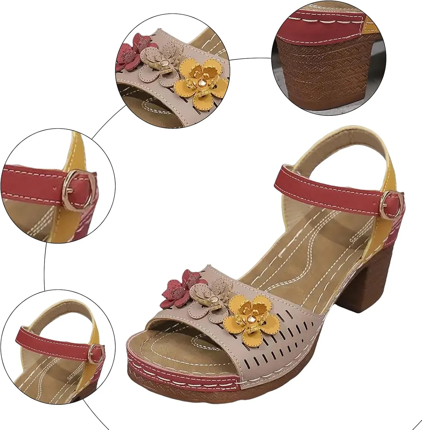 Women Open Toe Low Chunky Heels Sandals Casual Ankle Strap Block Heel Sandals Fish Mouth Party Dress Shoes