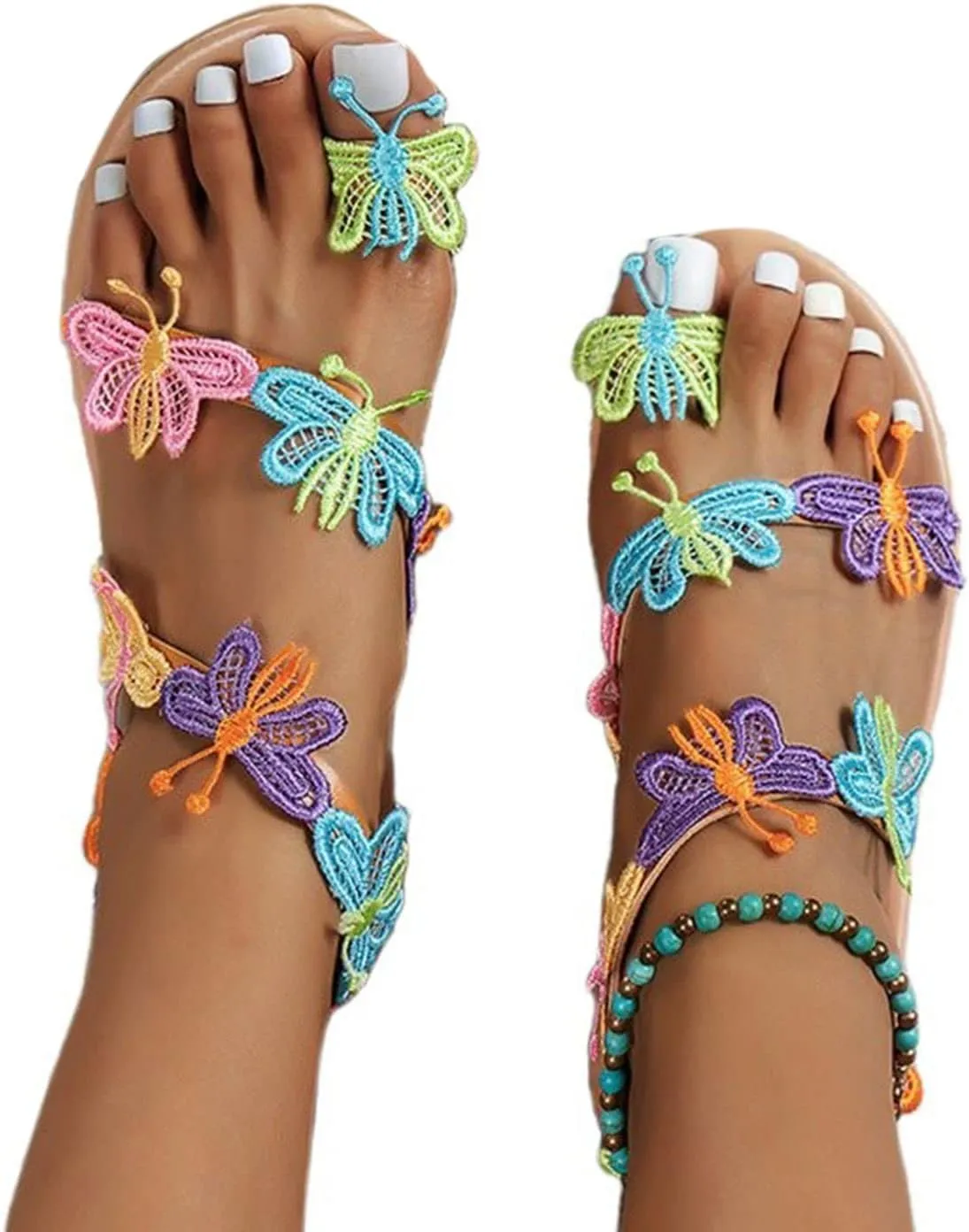 Women Sandals Summer Dressy Open Toe Slingback Slides Flip-Flops Wide Width Lightweight Flat Sandals Bohemian Butterfly Cute Bride Bridesmaid Beach Vacation Summer Shoes