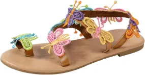 Women Sandals Summer Dressy Open Toe Slingback Slides Flip-Flops Wide Width Lightweight Flat Sandals Bohemian Butterfly Cute Bride Bridesmaid Beach Vacation Summer Shoes