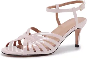 Women's Black and Gold Heels  Strappy Patent Leather Open Toe Sandals with Ankle Strap  Elegant High Heels for Party, Wedding, or Evening
