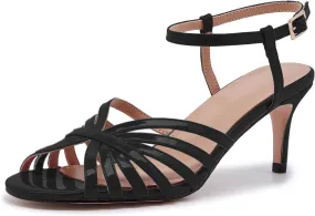 Women's Black and Gold Heels  Strappy Patent Leather Open Toe Sandals with Ankle Strap  Elegant High Heels for Party, Wedding, or Evening