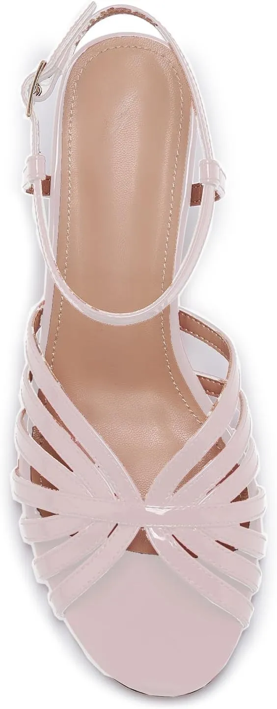 Women's Black and Gold Heels  Strappy Patent Leather Open Toe Sandals with Ankle Strap  Elegant High Heels for Party, Wedding, or Evening