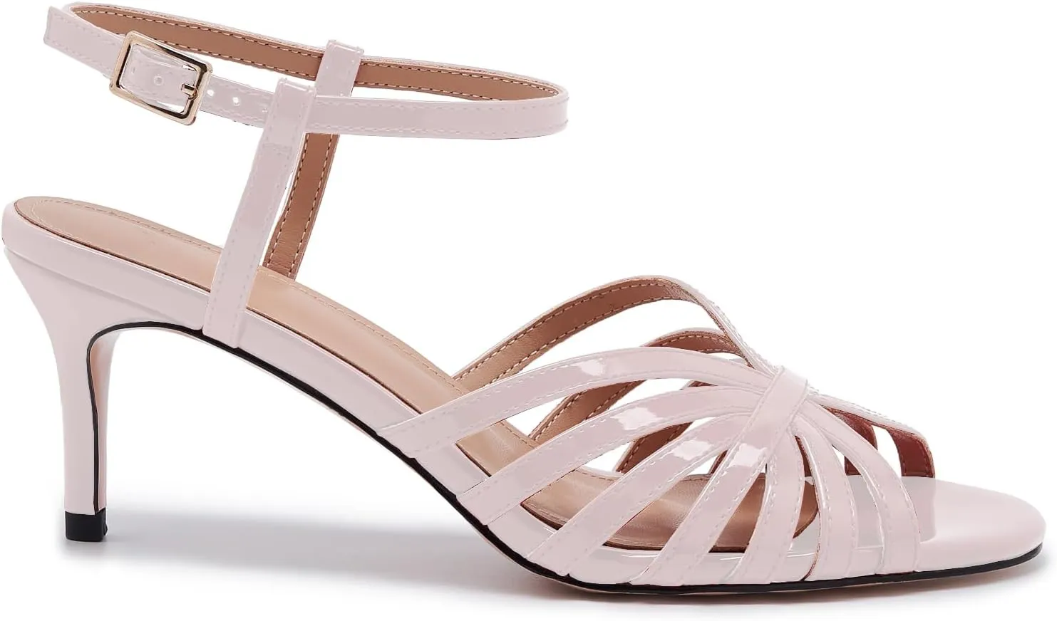 Women's Black and Gold Heels  Strappy Patent Leather Open Toe Sandals with Ankle Strap  Elegant High Heels for Party, Wedding, or Evening