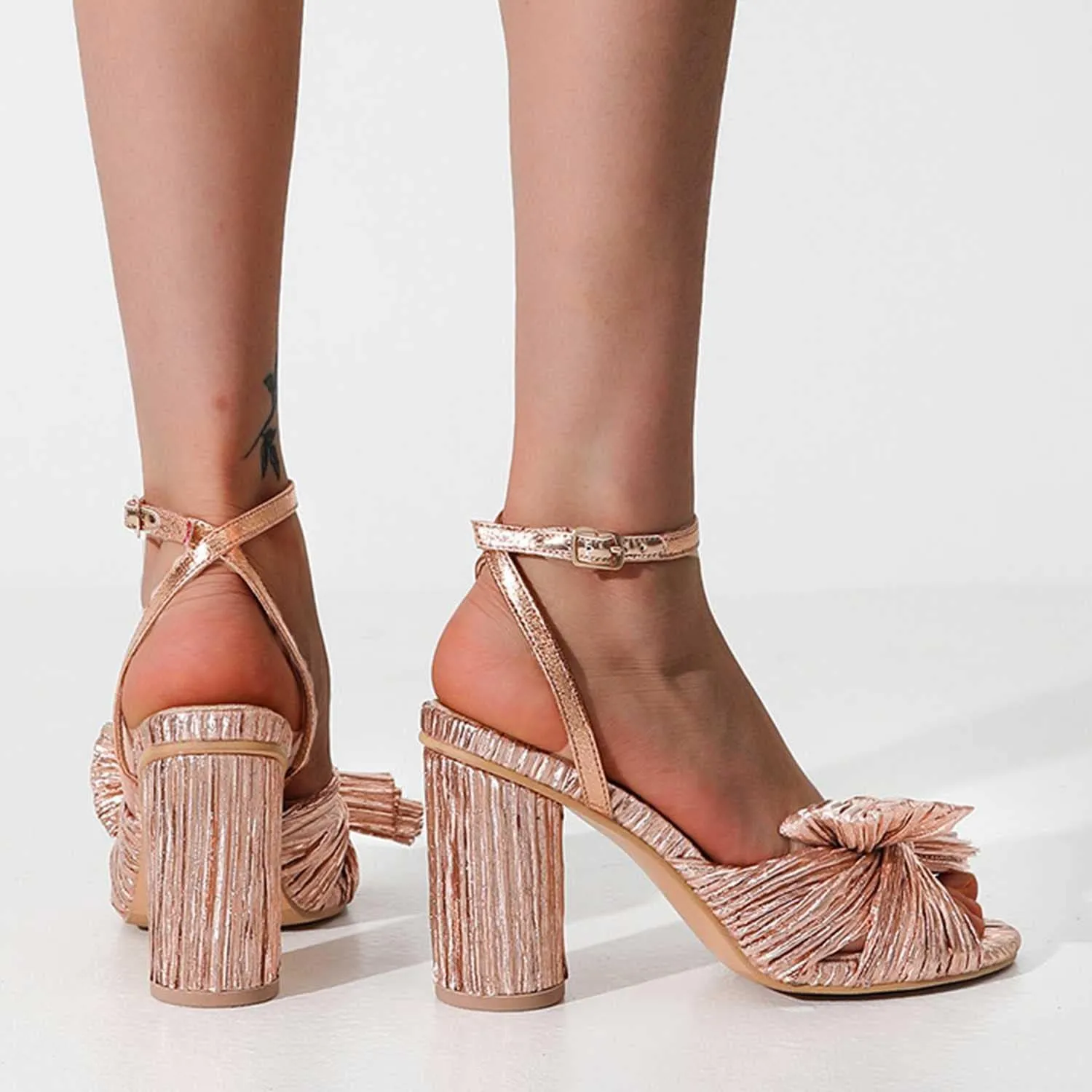 Women's Bow Knot Heeled Sandals Open Toe High Block Ankle Strap Chunky Heels Bride Sandals for Wedding Shoes