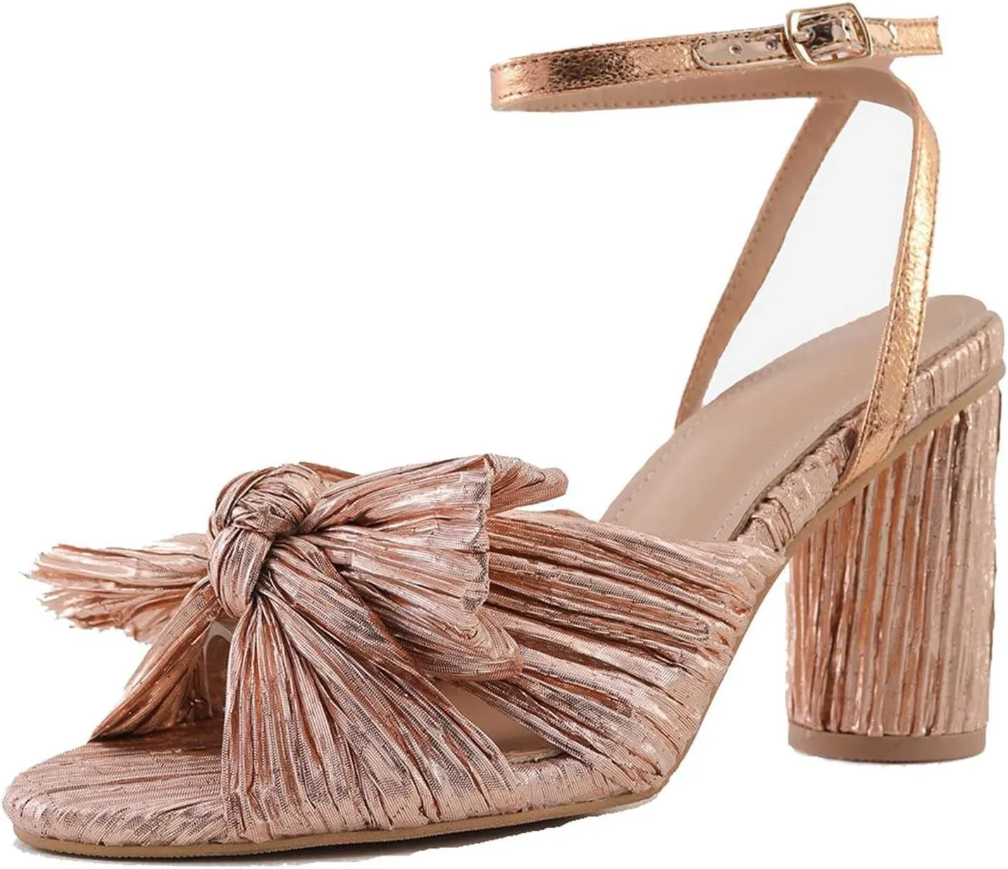 Women's Bow Knot Heeled Sandals Open Toe High Block Ankle Strap Chunky Heels Bride Sandals for Wedding Shoes