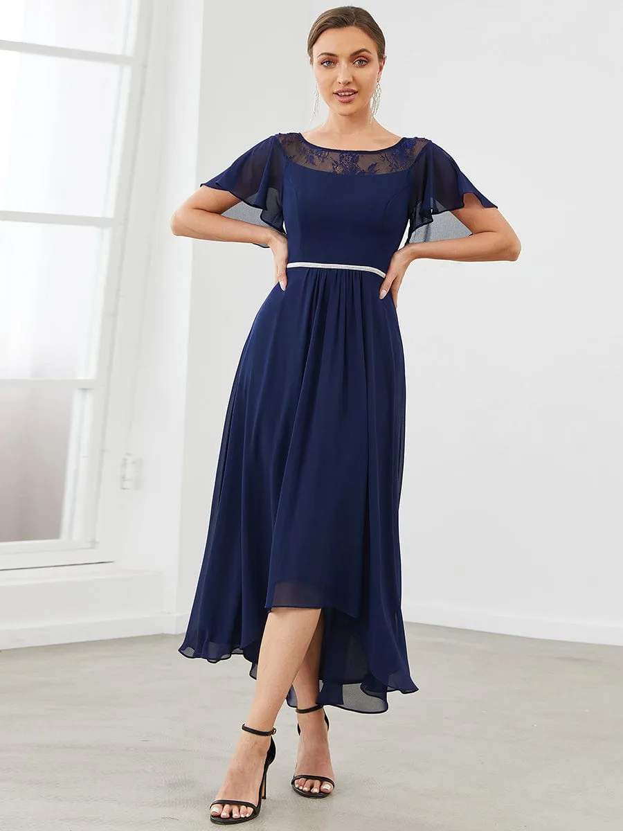 Chic Womens A-Line Midi Dress with Asymmetrical Hem and Casual Boat Neck