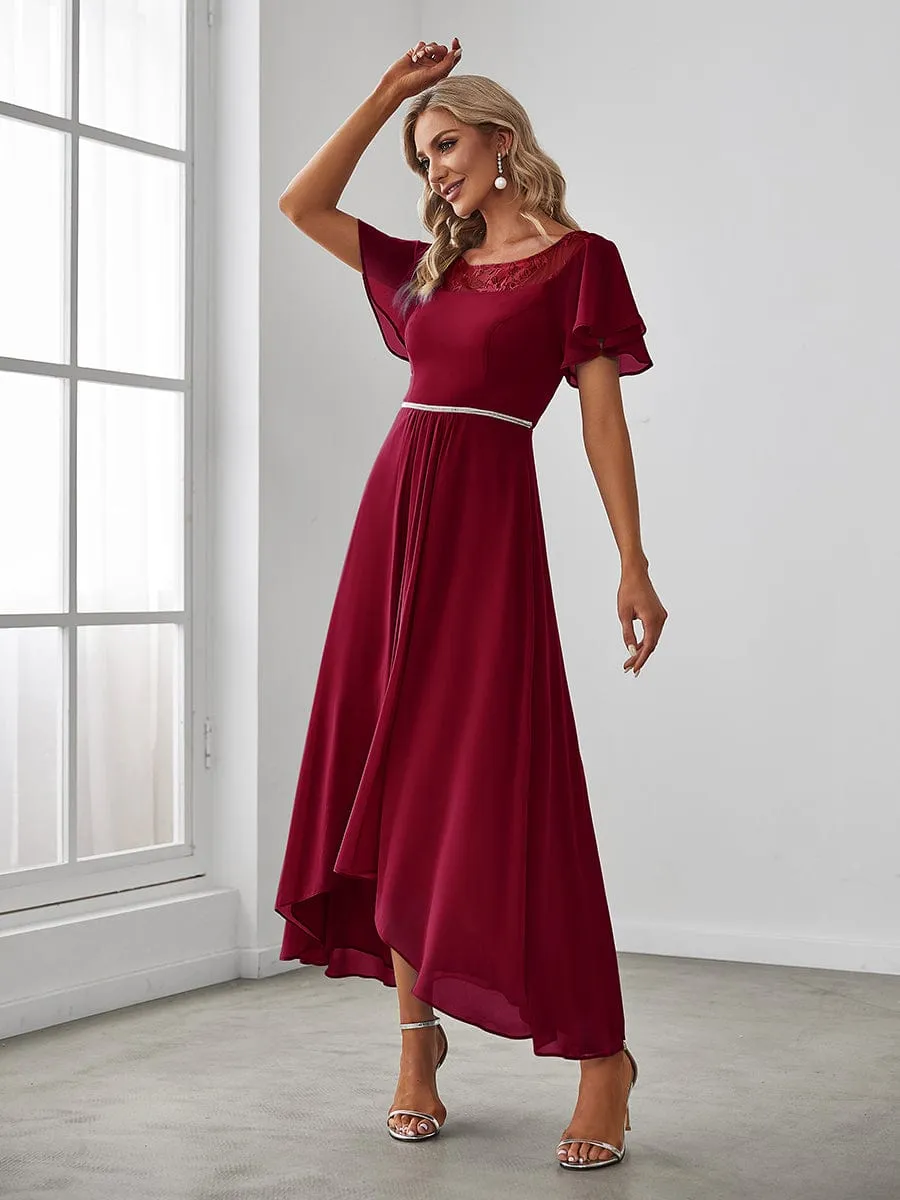Chic Womens A-Line Midi Dress with Asymmetrical Hem and Casual Boat Neck