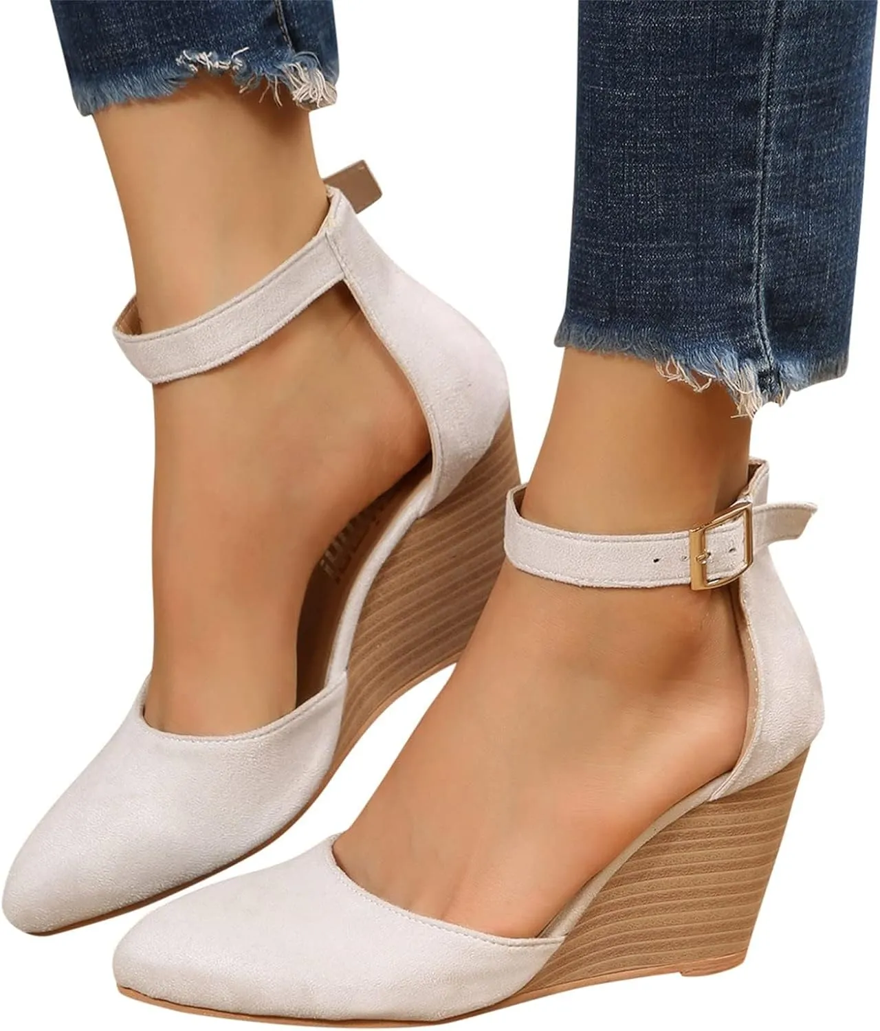 Womens Closed Toe Sandals Buckle Ankle Strap High Chunky Heels Sandals Closed Toe Espadrilles Wedge Shoes Platform