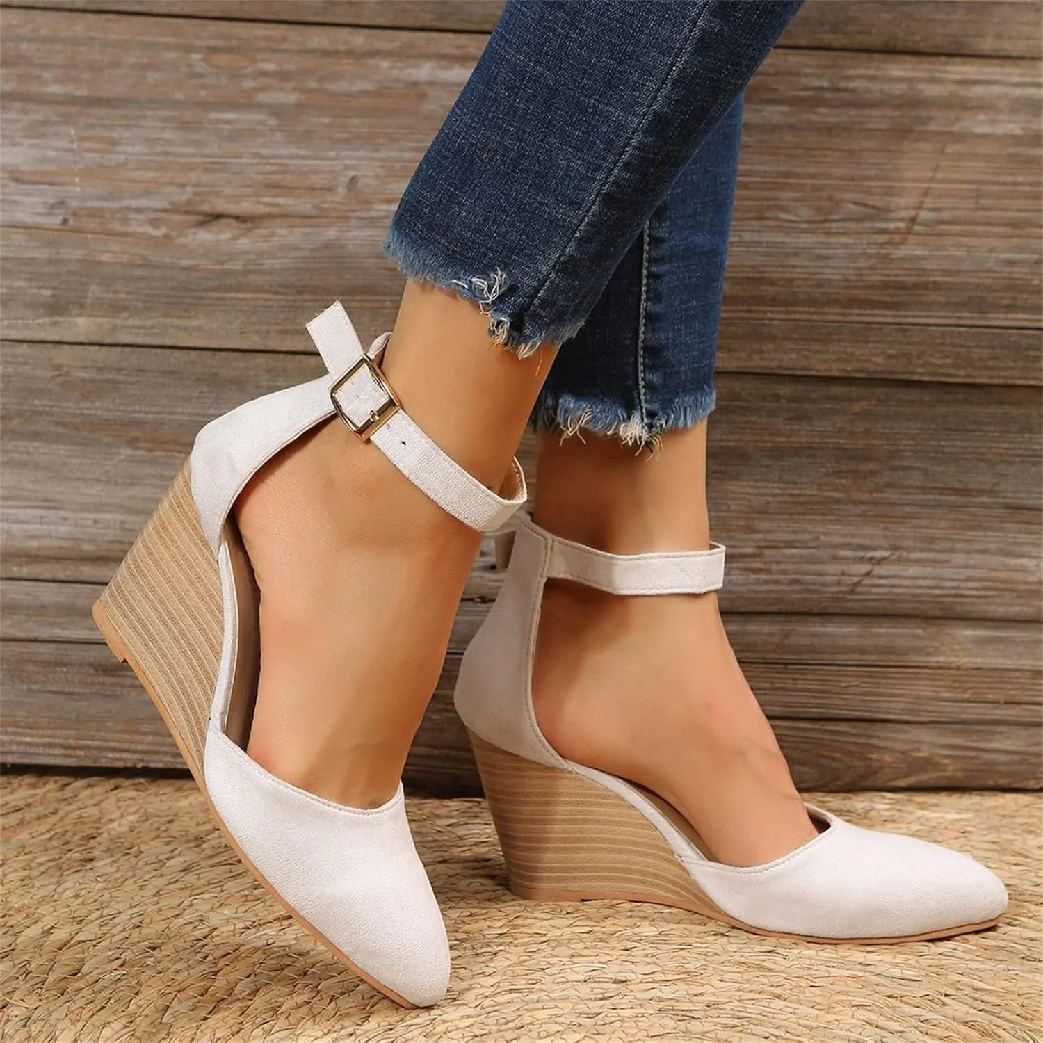 Womens Closed Toe Sandals Buckle Ankle Strap High Chunky Heels Sandals Closed Toe Espadrilles Wedge Shoes Platform